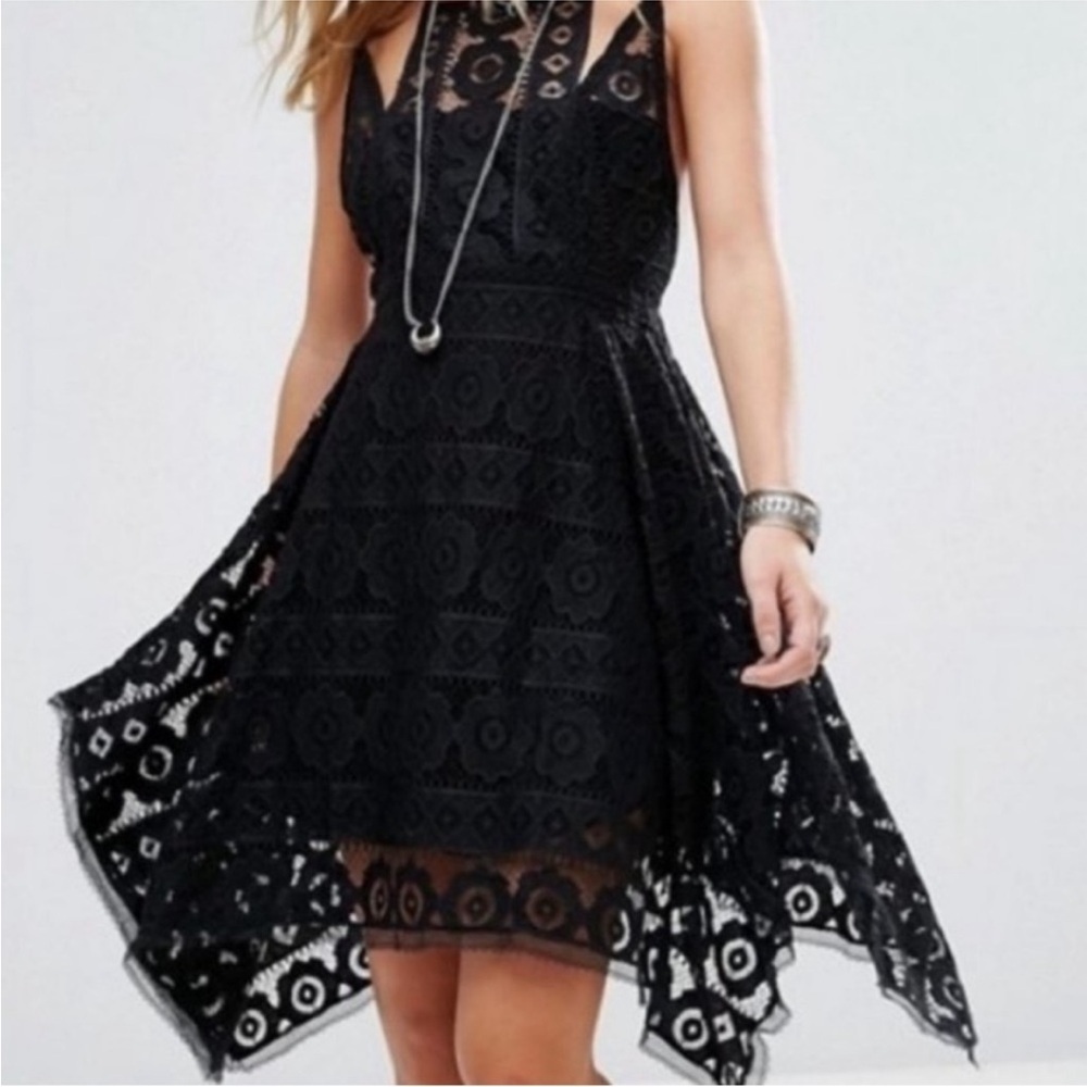 Free People Just like Honey black lace dress size 0 fairy princess goth scene - Picture 3 of 8